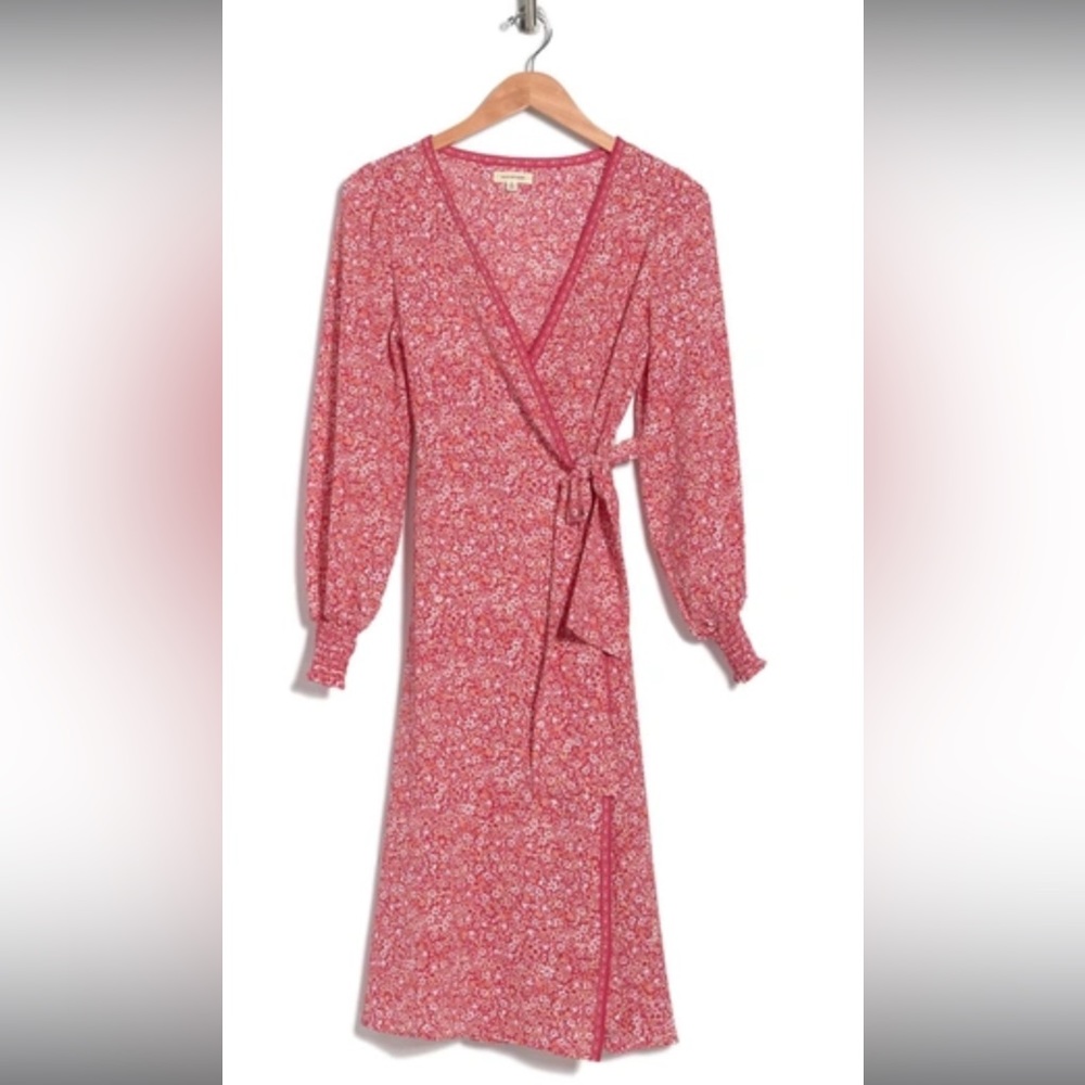 Max Studio Dot Print Balloon Sleeve Wrap Dress